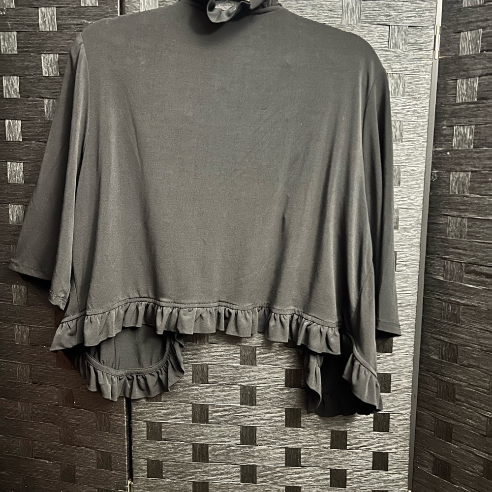 Black Ruffled Open Cardigan - Picture 3 of 4